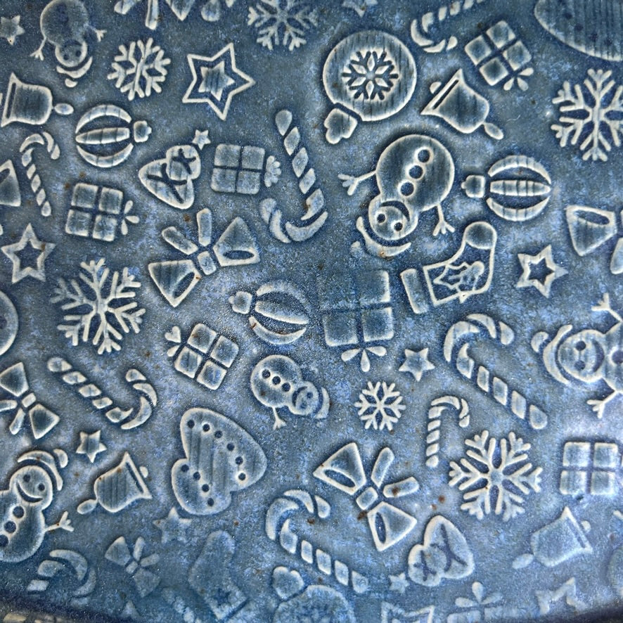 Large Oval Platter - Denim Blue Holiday Pattern