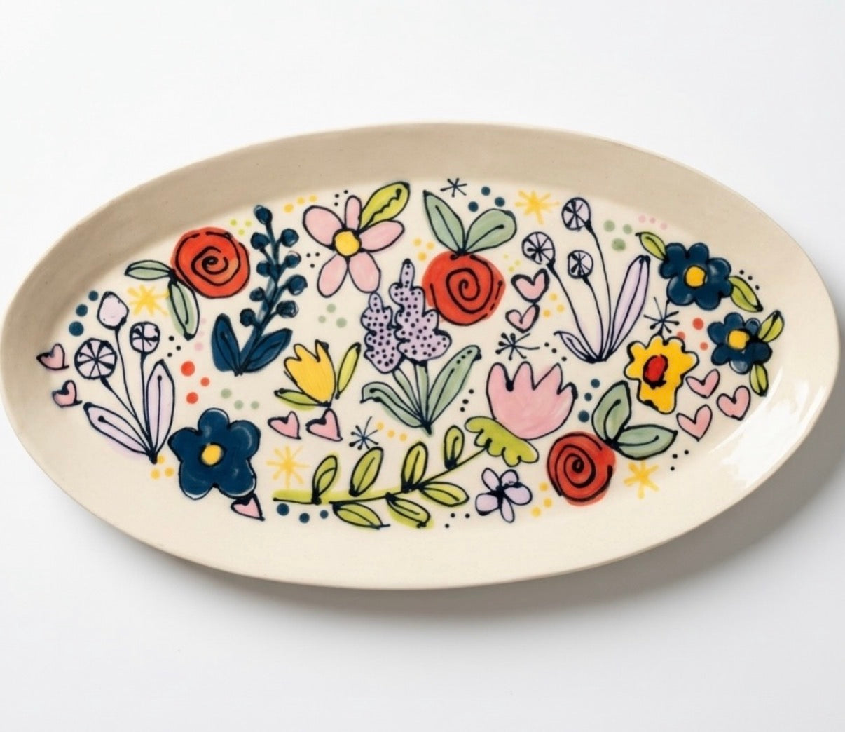 Medium Oval Serving Piece - Hand painted floral
