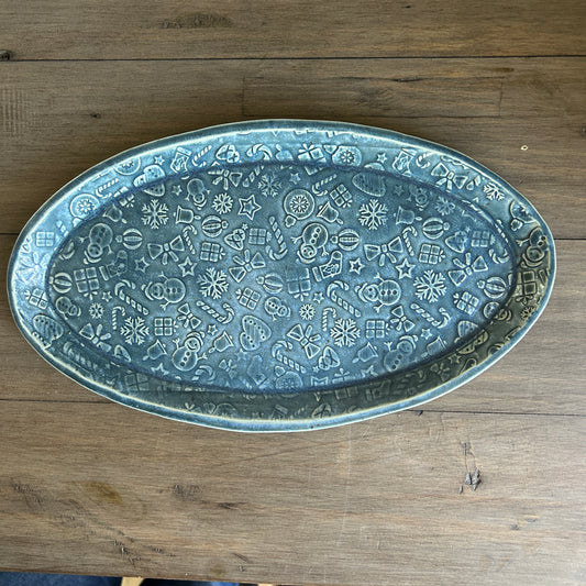 Large Oval Platter - Denim Blue Holiday Pattern