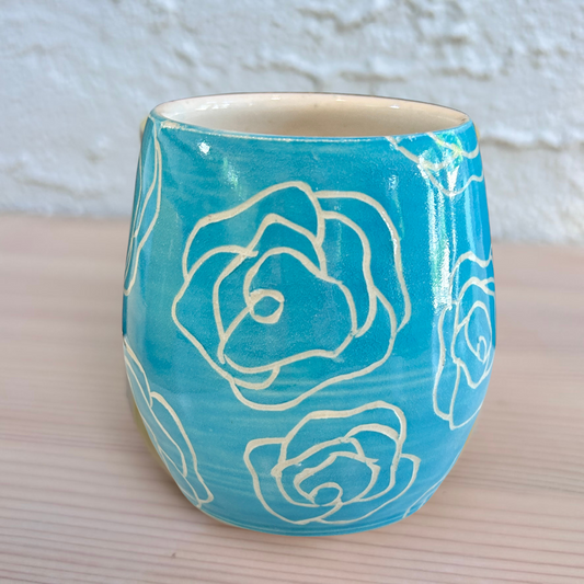 CeraVino Tumbler | Aqua Flowers