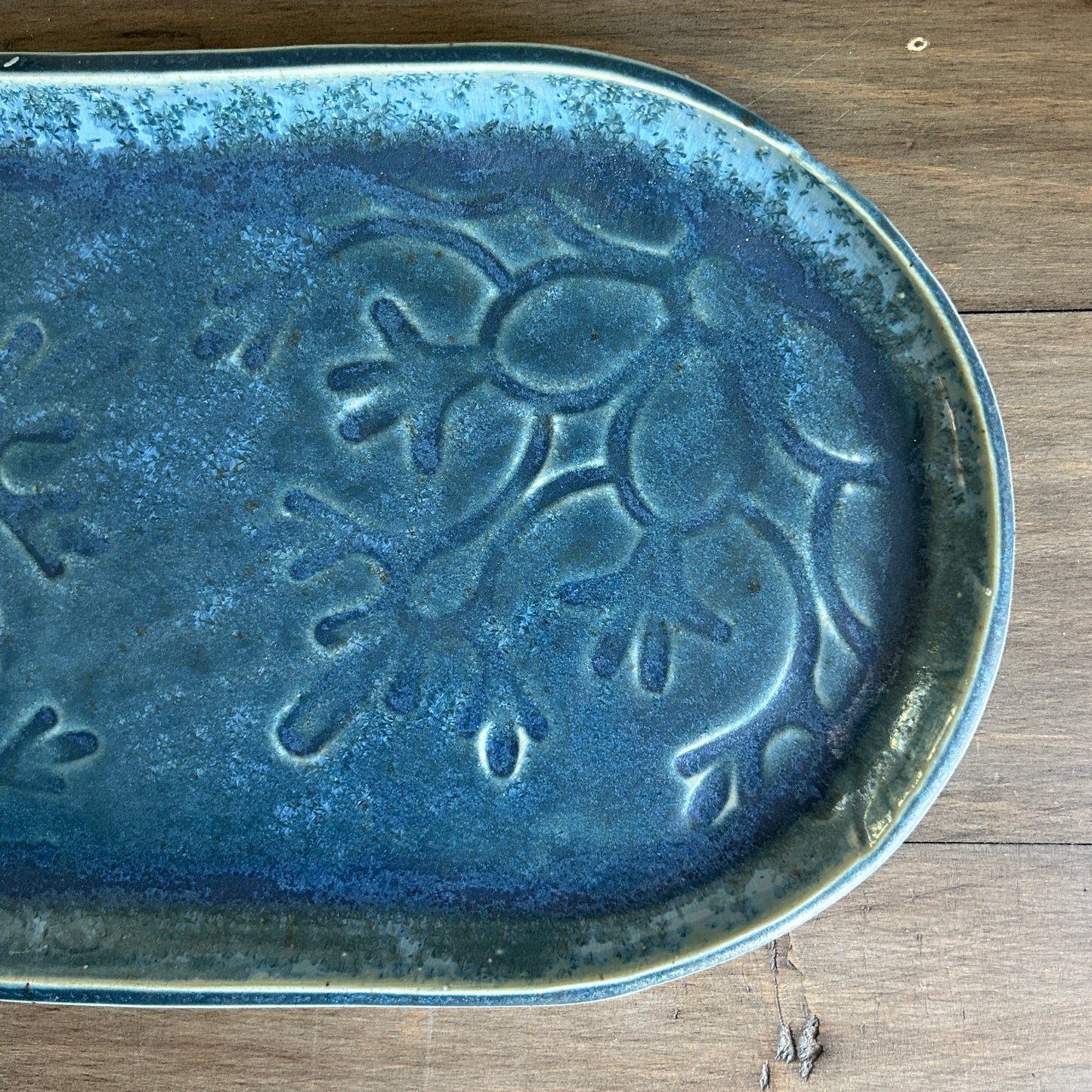 Large Serving Piece - Denim Blue Snowflake Pattern