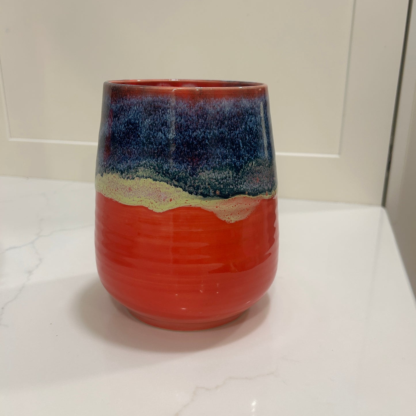 Large Vase | Poppy Red with Blue Waves
