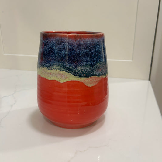 Large Vase | Poppy Red with Blue Waves
