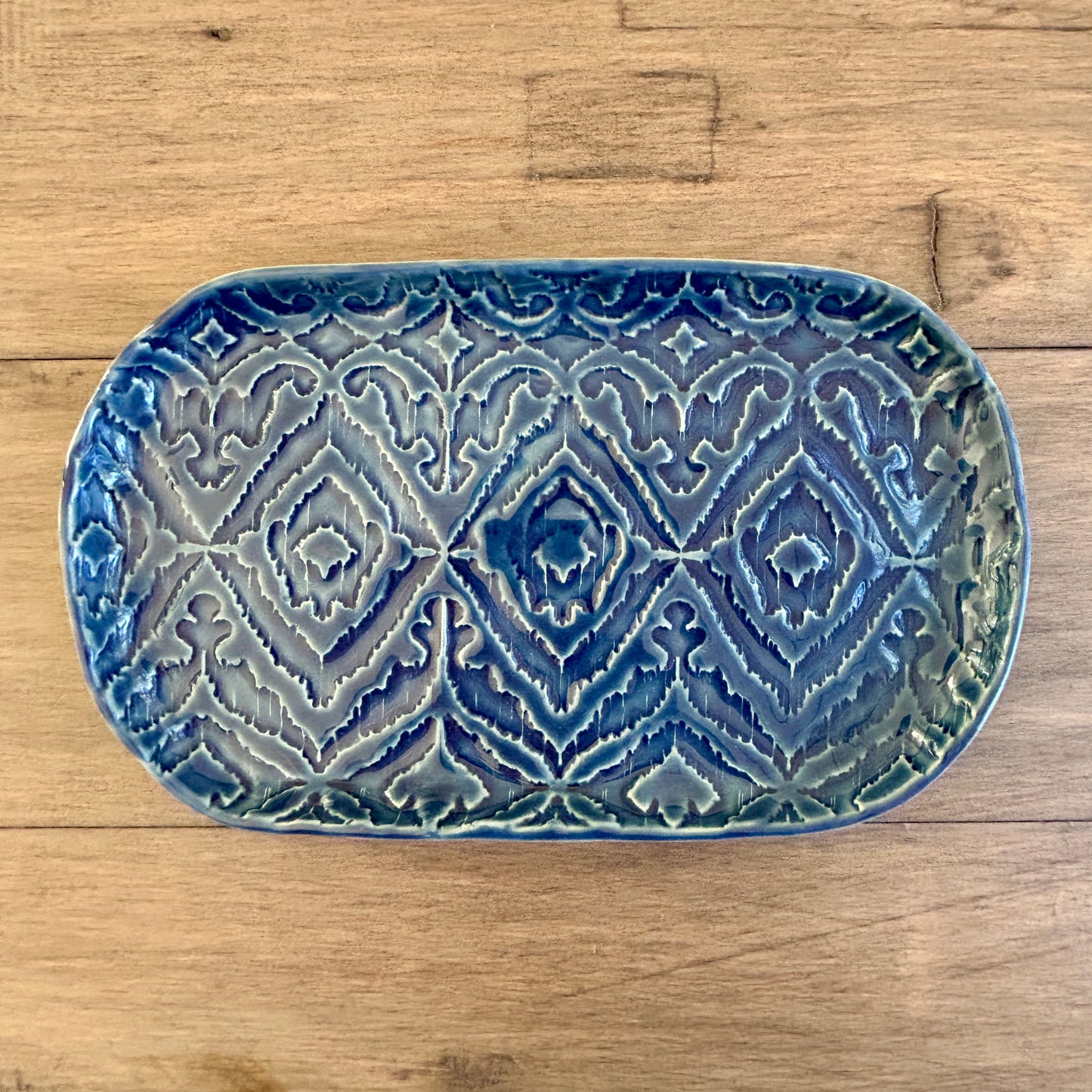 Small  Serving PIece - Denim Blue Ikat Pattern