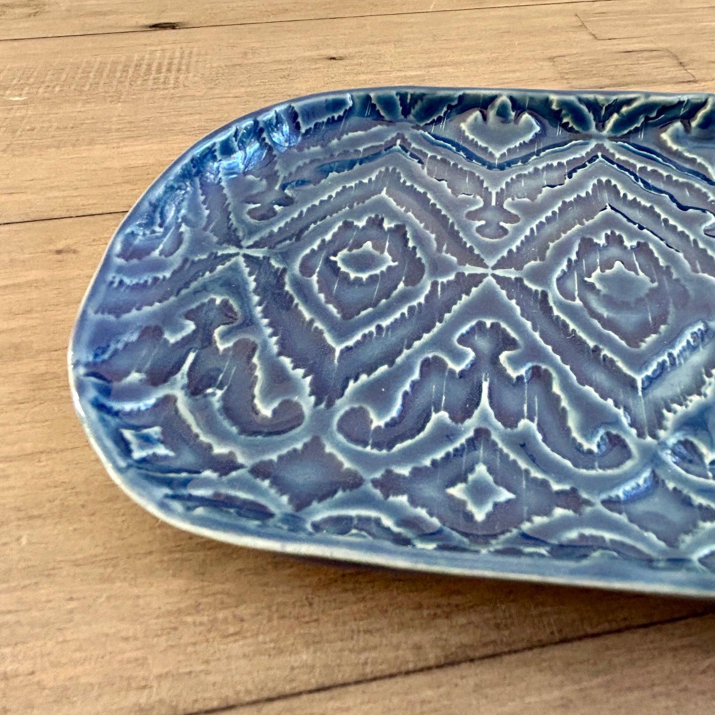 Small  Serving PIece - Denim Blue Ikat Pattern
