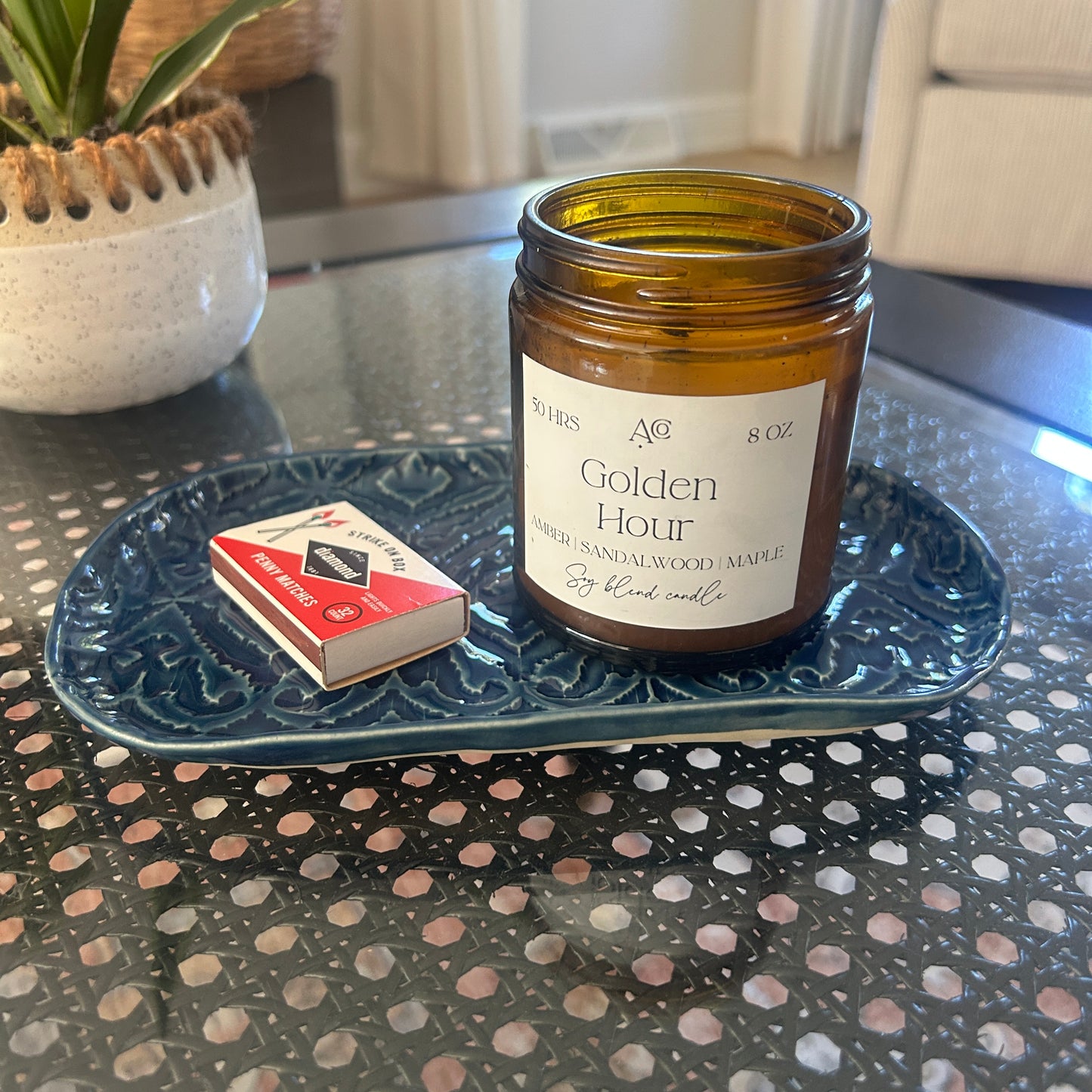 Small  Serving PIece - Denim Blue Ikat Pattern