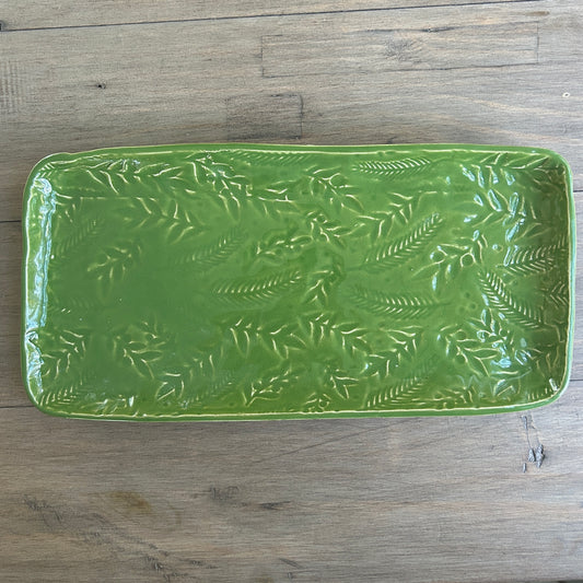 Medium Serving Piece | Rectangle Leaves + Berries Ivy Green