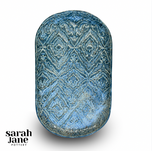 Small Serving Piece | Oblong Ikat, Denim Blue