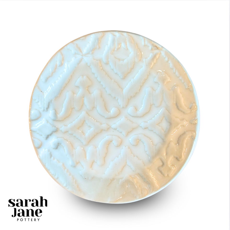 Trinket Dishes - Gloss White Ikat Pattern